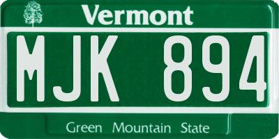 VT license plate MJK894