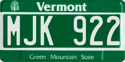 VT license plate MJK922