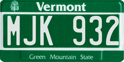 VT license plate MJK932