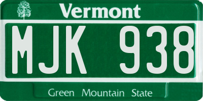 VT license plate MJK938