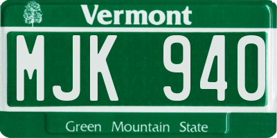 VT license plate MJK940