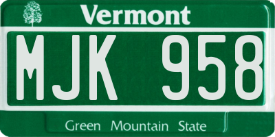 VT license plate MJK958