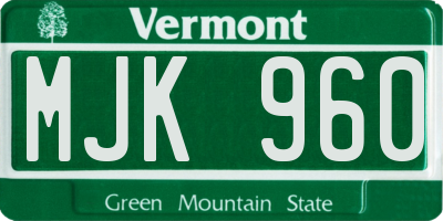 VT license plate MJK960