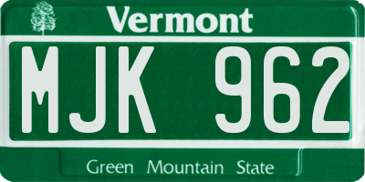 VT license plate MJK962