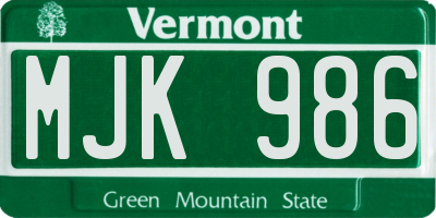 VT license plate MJK986