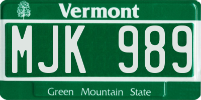 VT license plate MJK989