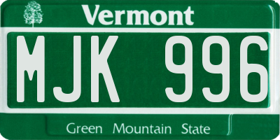 VT license plate MJK996