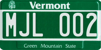 VT license plate MJL002