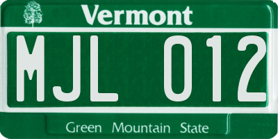 VT license plate MJL012