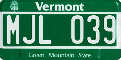 VT license plate MJL039