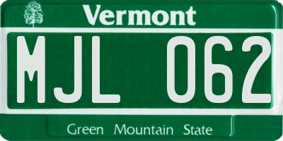 VT license plate MJL062