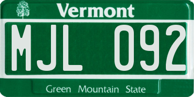 VT license plate MJL092