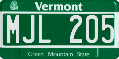 VT license plate MJL205