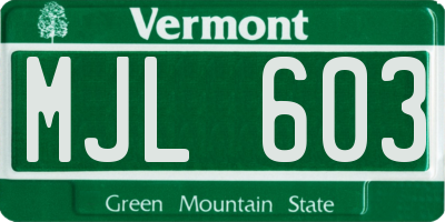 VT license plate MJL603