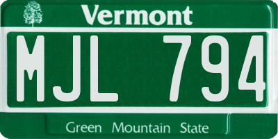 VT license plate MJL794
