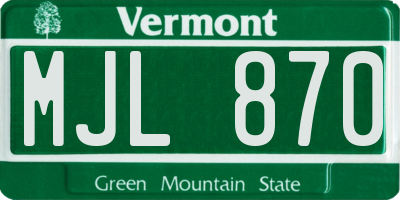 VT license plate MJL870