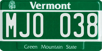 VT license plate MJO038