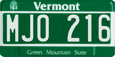 VT license plate MJO216