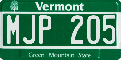 VT license plate MJP205