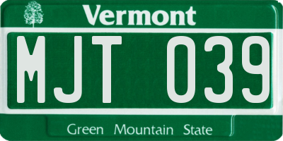 VT license plate MJT039