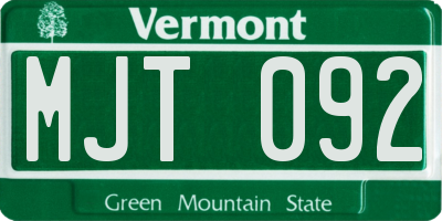 VT license plate MJT092