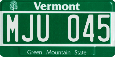 VT license plate MJU045