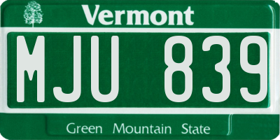 VT license plate MJU839