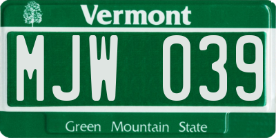 VT license plate MJW039