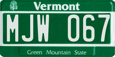 VT license plate MJW067