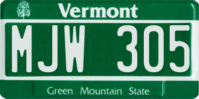VT license plate MJW305