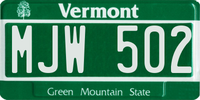 VT license plate MJW502