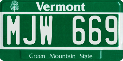 VT license plate MJW669