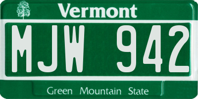 VT license plate MJW942
