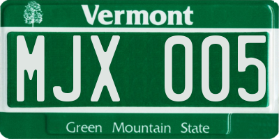 VT license plate MJX005