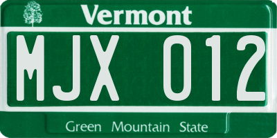VT license plate MJX012