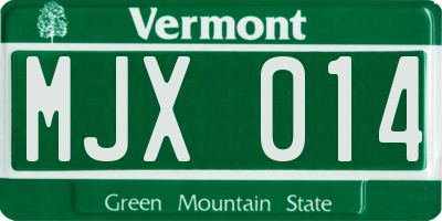 VT license plate MJX014