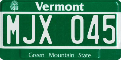 VT license plate MJX045