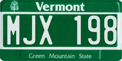 VT license plate MJX198
