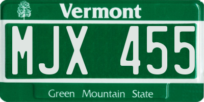 VT license plate MJX455