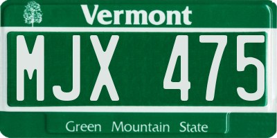 VT license plate MJX475