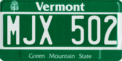 VT license plate MJX502