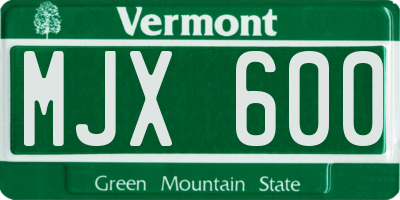 VT license plate MJX600