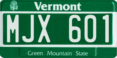 VT license plate MJX601