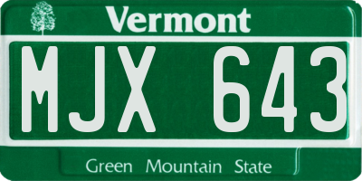 VT license plate MJX643