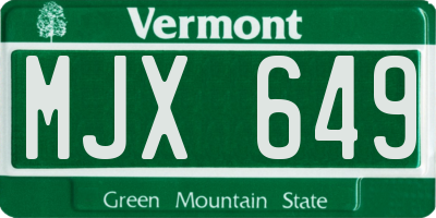 VT license plate MJX649