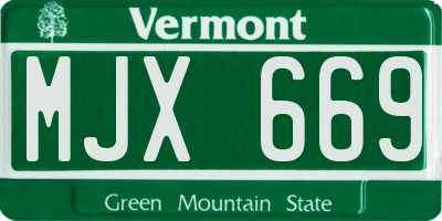 VT license plate MJX669