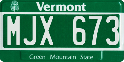 VT license plate MJX673