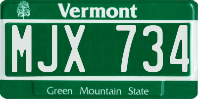 VT license plate MJX734