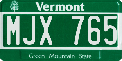 VT license plate MJX765