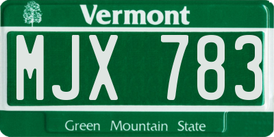 VT license plate MJX783
